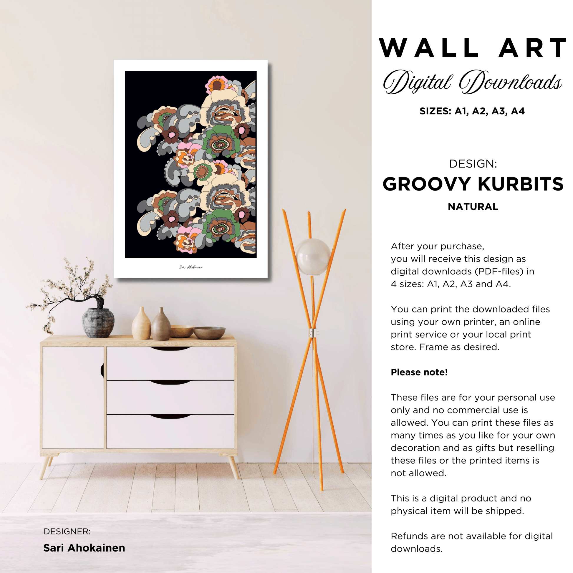 DIGITAL WALL ART - GROOVY KURBITS natural