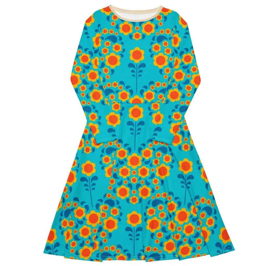 HEARTBEAT orange blue - Midi Dress With Pockets | SHALMIAK