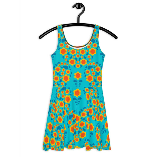 HEARTBEAT orange blue - Skater Dress | SHALMIAK