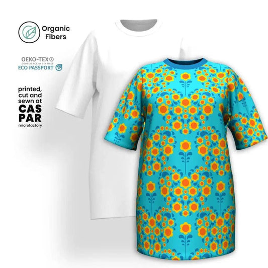 HEARTBEAT orange blue - Organic Cotton T-Shirt Dress | SHALMIAK