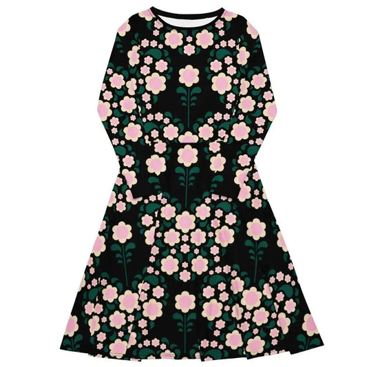 HEARTBEAT pink black - Midi Dress With Pockets | SHALMIAK