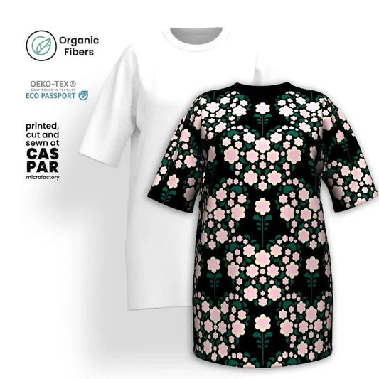 HEARTBEAT pink black - Organic Cotton T-Shirt Dress | SHALMIAK