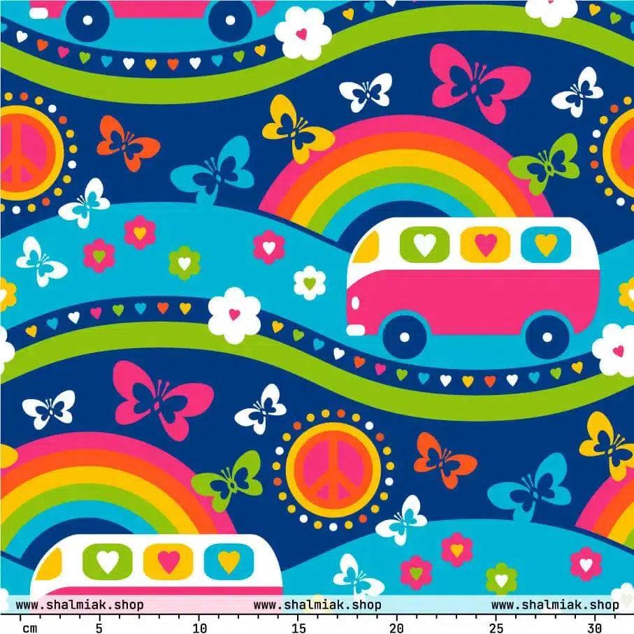 Fabric - HIPPIE DAY pastel - Colorful hippie print