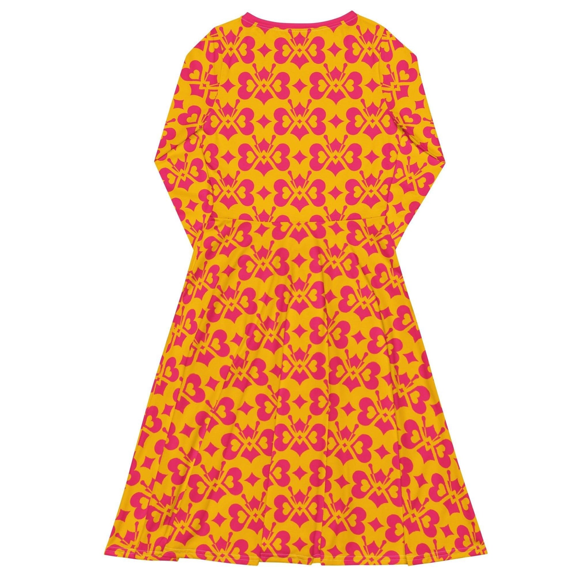 LOVE BUTTERFLY yellow pink - Midi Dress With Pockets | SHALMIAK