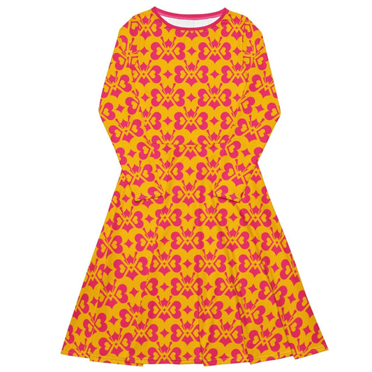 LOVE BUTTERFLY yellow pink - Midi Dress With Pockets | SHALMIAK