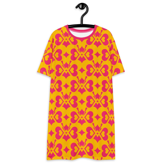 LOVE BUTTERFLY yellow pink - T-Shirt Dress | SHALMIAK