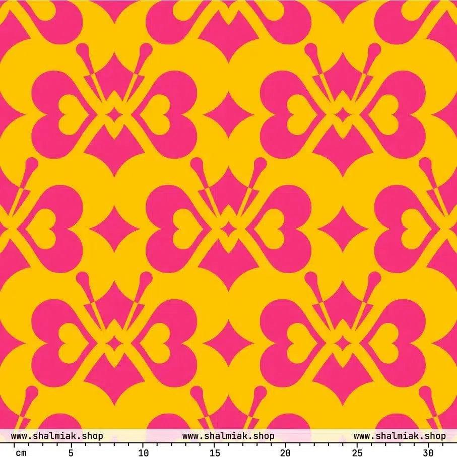 Fabric - LOVE BUTTERFLY yellow pink - Graphic butterfly print