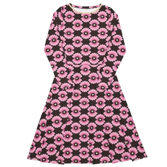 LOVE PEARL pink brown - Midi Dress With Pockets | SHALMIAK