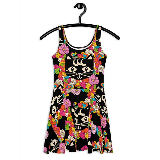 MAGICAT black - Skater Dress with black cats | SHALMIAK