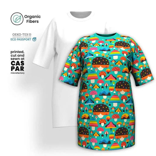 MUSHROOM MANIA mint - Organic Cotton T-Shirt Dress | SHALMIAK