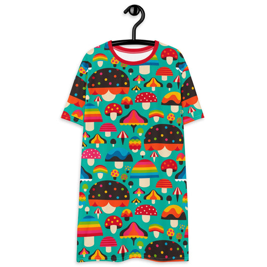 MUSHROOM MANIA mint - T-Shirt Dress | SHALMIAK