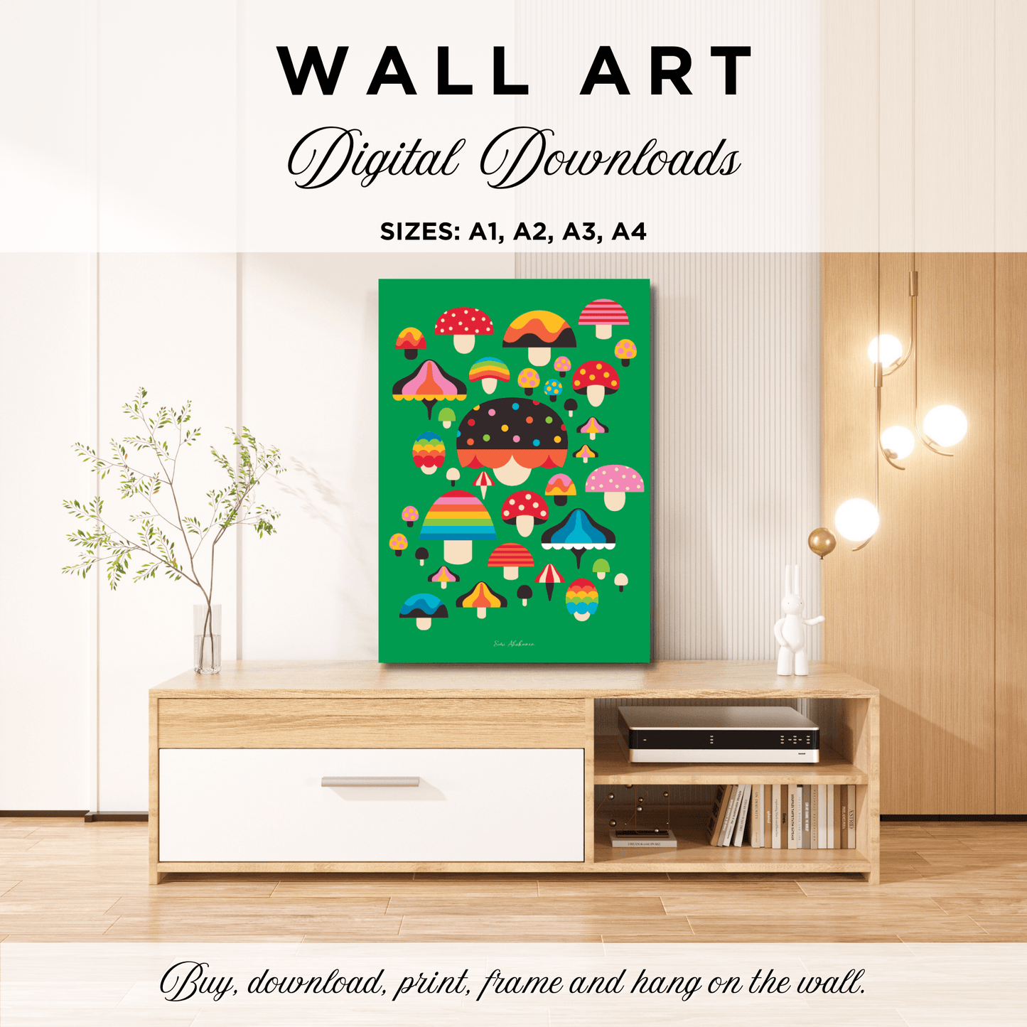 DIGITAL WALL ART - MUSHROOM MANIA green