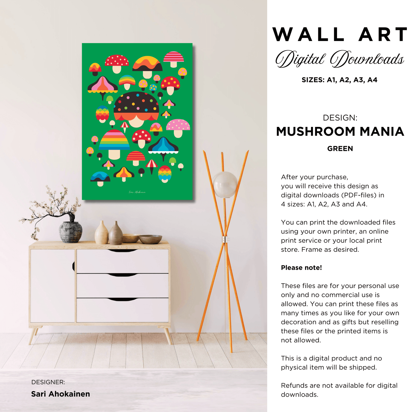 DIGITAL WALL ART - MUSHROOM MANIA green