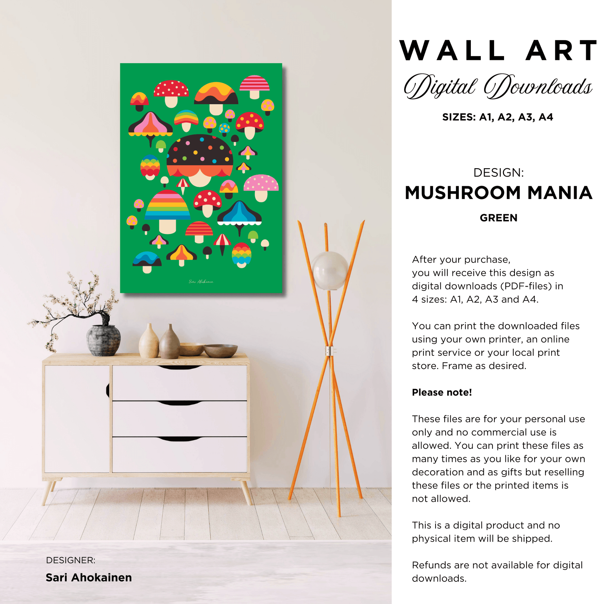 DIGITAL WALL ART - MUSHROOM MANIA green