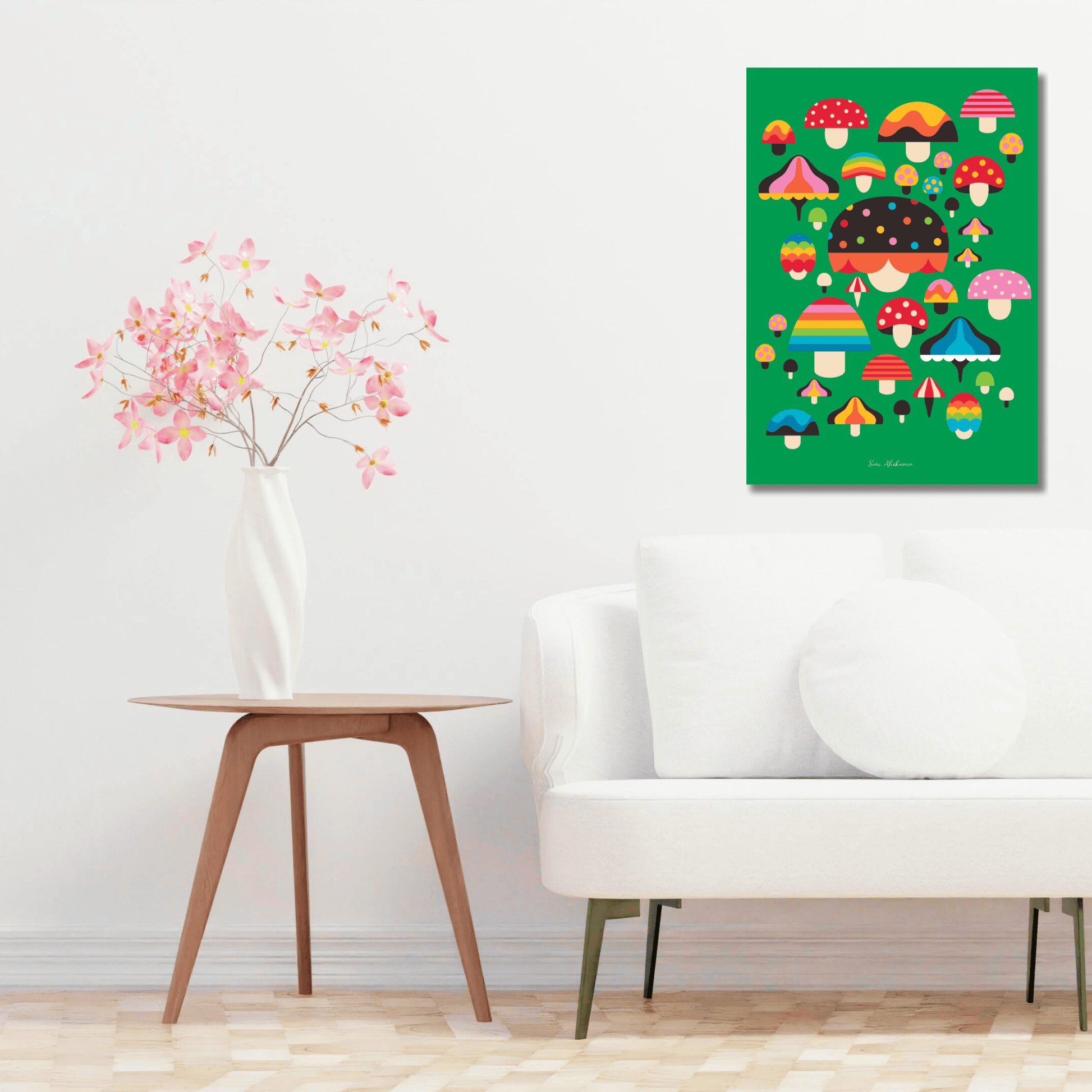 DIGITAL WALL ART - MUSHROOM MANIA green