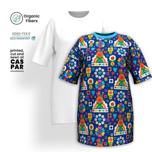 OLD BIRDIE blue - Organic Cotton T-Shirt Dress | SHALMIAK