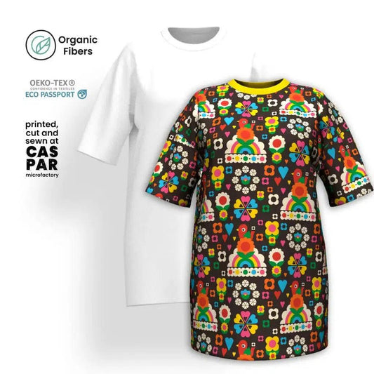 OLD BIRDIE brown - Organic Cotton T-Shirt Dress | SHALMIAK
