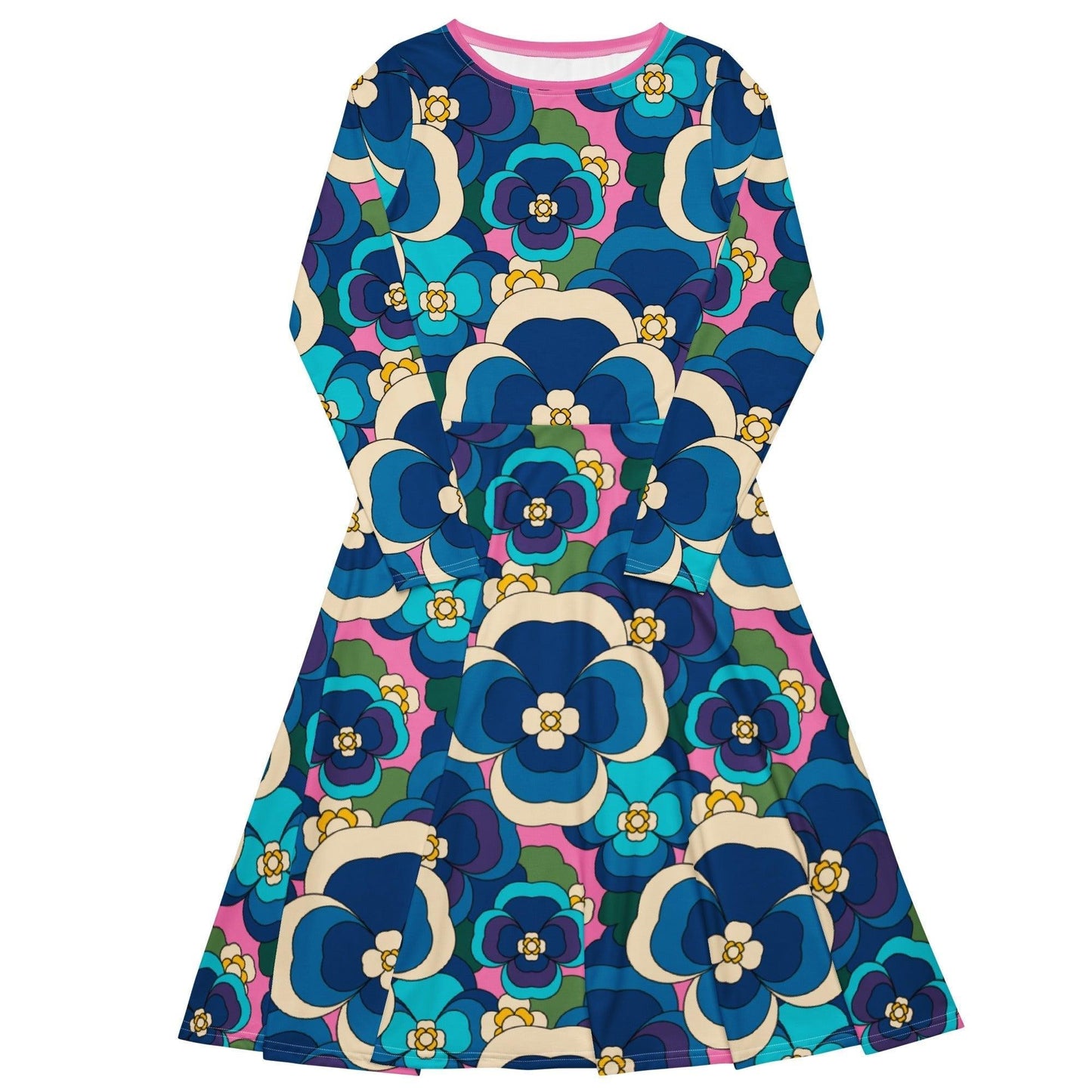 PANSY FANTASY blue pink - Midi Dress With Pockets | SHALMIAK
