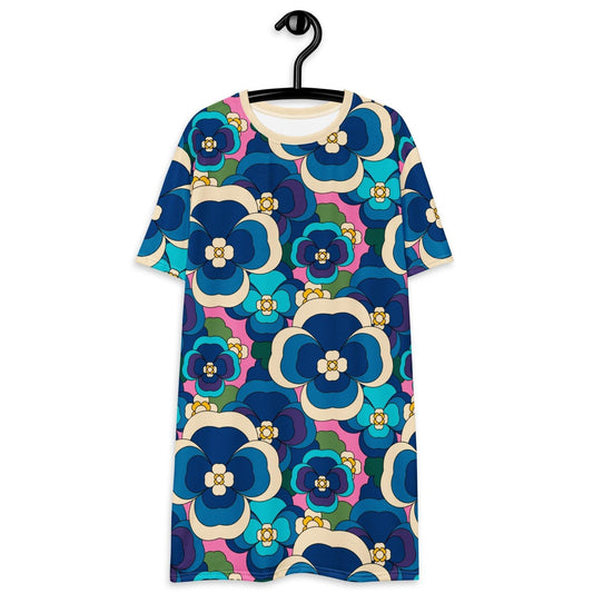 PANSY FANTASY blue pink - T-Shirt Dress | SHALMIAK