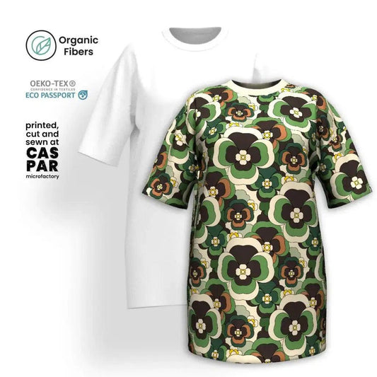 PANSY FANTASY green - Organic Cotton T-Shirt Dress | SHALMIAK