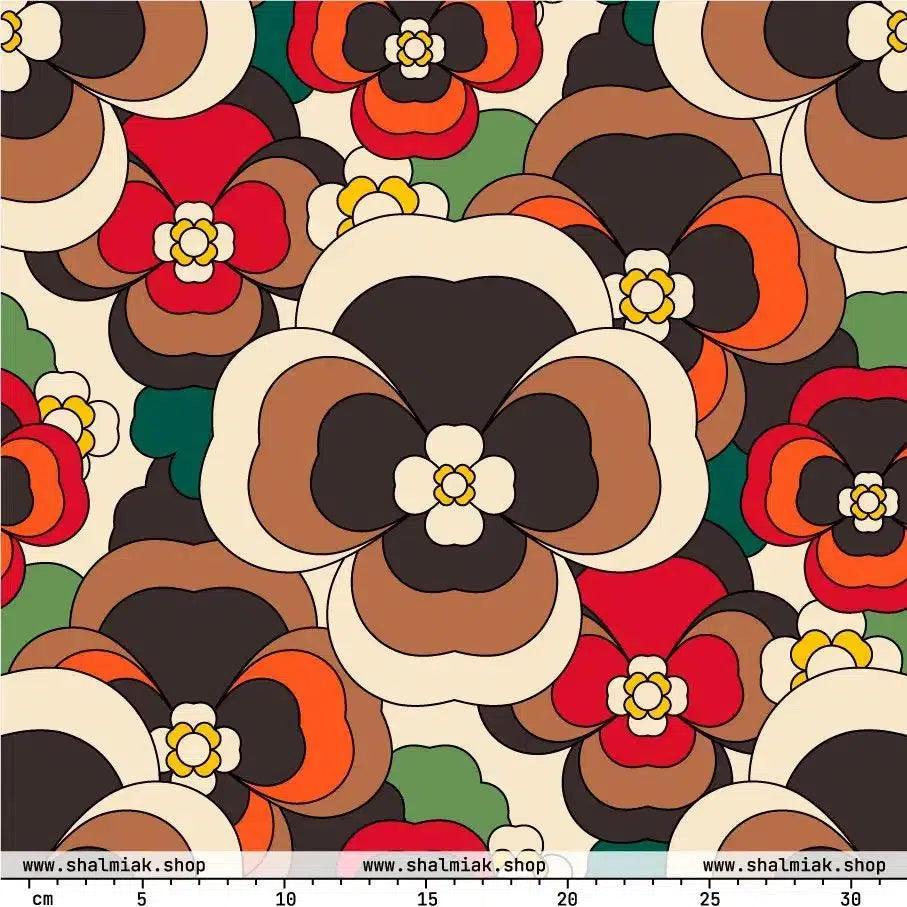 Fabric - PANSY FANTASY retro - Retro pansy print