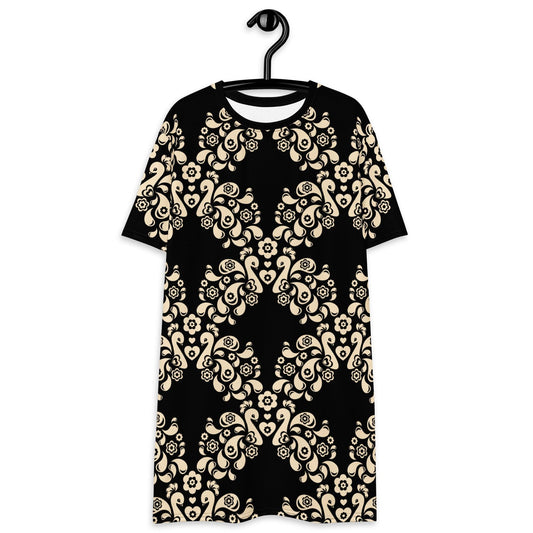 PEACOCK LOVE black - T-Shirt Dress | SHALMIAK