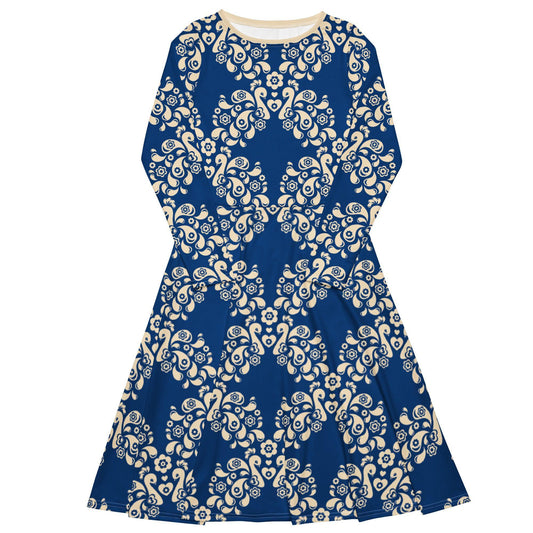 PEACOCK LOVE blue - Midi Dress With Pockets | SHALMIAK