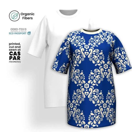 PEACOCK LOVE blue - Organic Cotton T-Shirt Dress | SHALMIAK