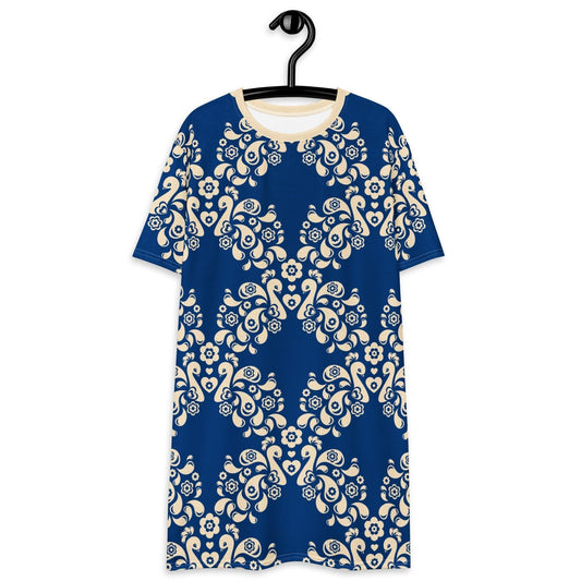 PEACOCK LOVE blue - T-Shirt Dress | SHALMIAK