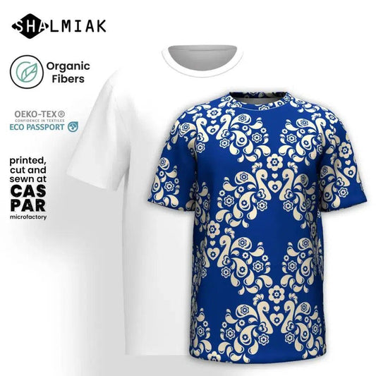 PEACOCK LOVE blue - Organic Cotton T-Shirt | SHALMIAK
