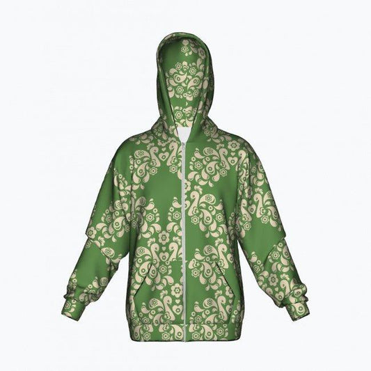 PEACOCK LOVE green - Cotton Zipper Hoodie | SHALMIAK