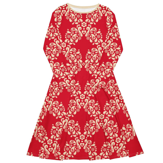 PEACOCK LOVE red - Midi Dress With Pockets | SHALMIAK