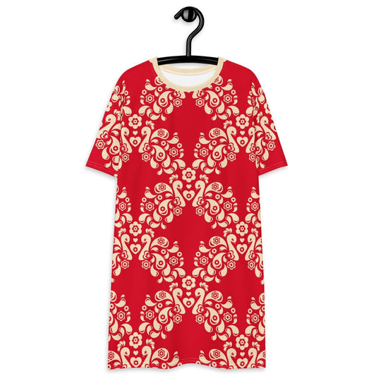 PEACOCK LOVE red - T-Shirt Dress | SHALMIAK