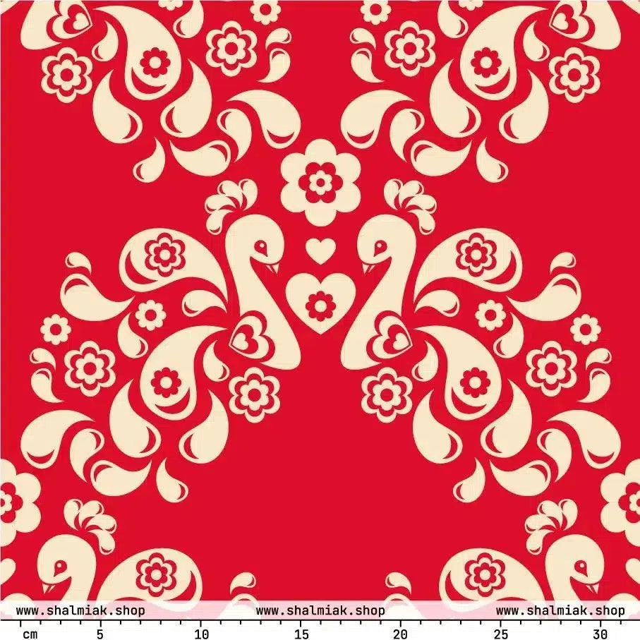 Fabric - PEACOCK LOVE red
