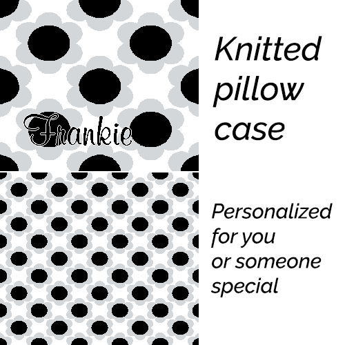 Personalized knitted pillowcase with flowers Black White