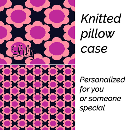 Personalized knitted pillowcase with flowers Purple