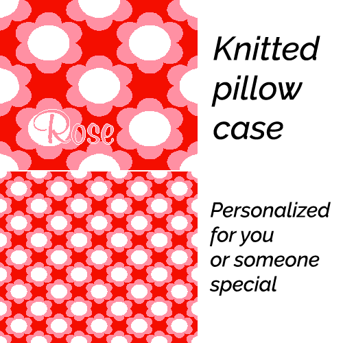 Personalized knitted pillowcase with flowers Red