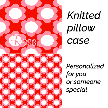 Personalized knitted pillowcase with flowers Red