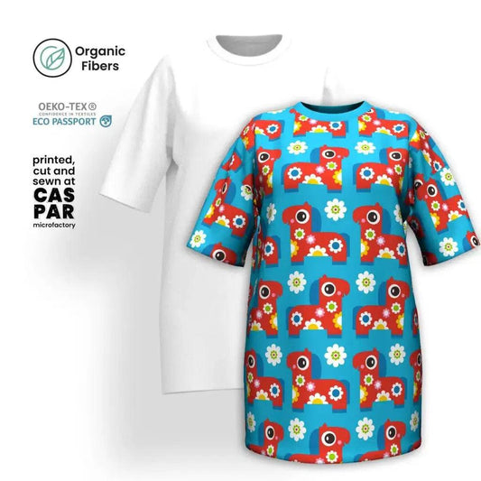 PONY BLOOM turquoise - Organic Cotton T-Shirt Dress | SHALMIAK