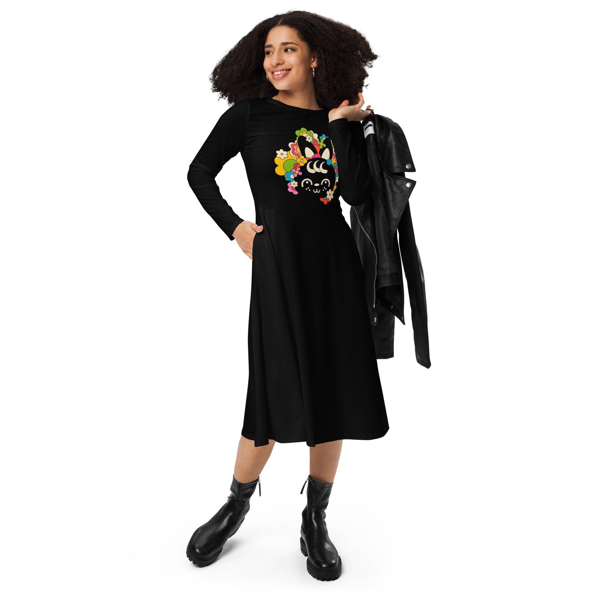 POPBUNNY black (just bunny) - Midi Dress With Pockets
