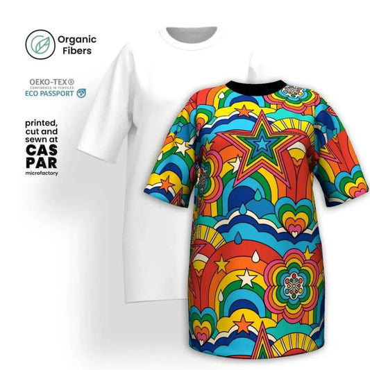 RAINBOW RAVE - Organic Cotton T-Shirt Dress | SHALMIAK