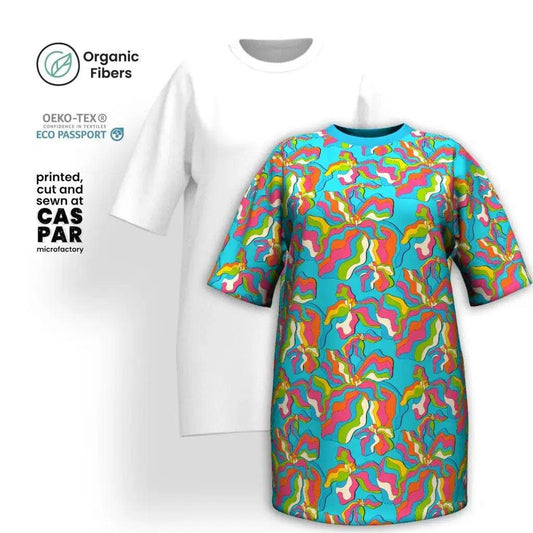 SASSY IRIS turquoise - Organic Cotton T-Shirt Dress | SHALMIAK