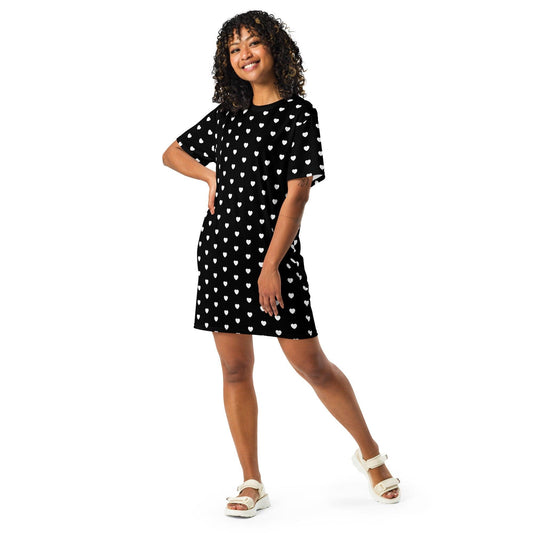 T-Shirt Dress - HERTTAHOUND HEARTS bw | SHALMIAK