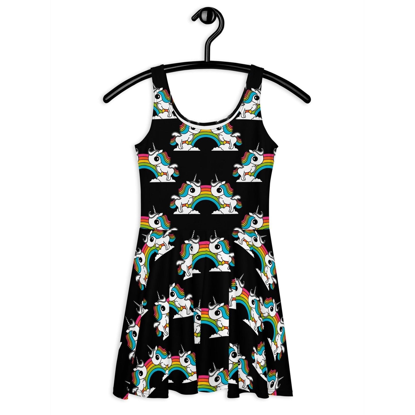 UNIQUE black - Skater Dress with unicorns and rainbows | SHALMIAK