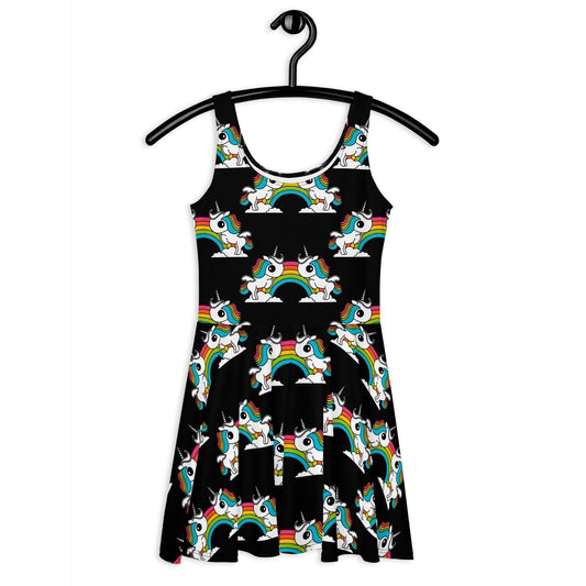 UNIQUE black - Skater Dress with unicorns and rainbows | SHALMIAK