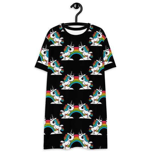 UNIQUE black - T-Shirt Dress with unicorns and rainbows | SHALMIAK