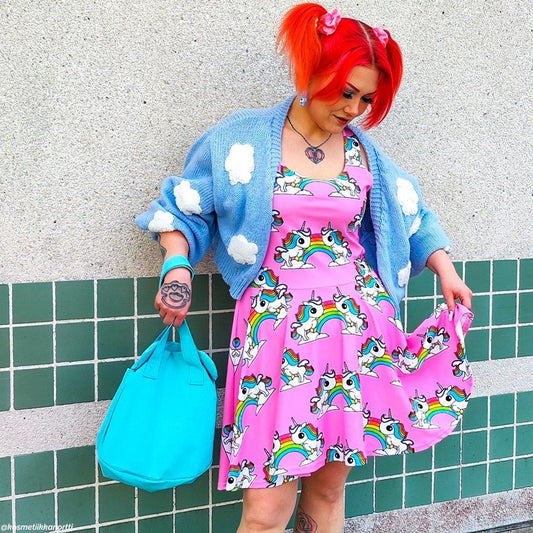 UNIQUE pink - Skater Dress with unicorns and rainbows | SHALMIAK