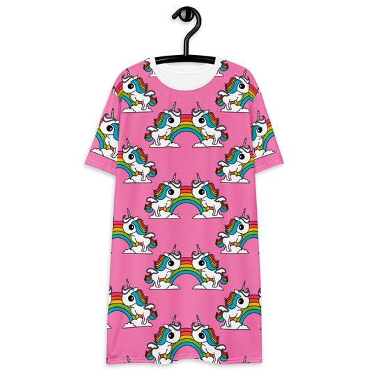 UNIQUE pink - T-Shirt Dress with unicorns and rainbows | SHALMIAK