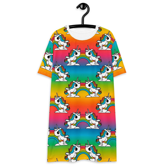 UNIQUE rainbow - T-Shirt Dress with unicorns and rainbows | SHALMIAK