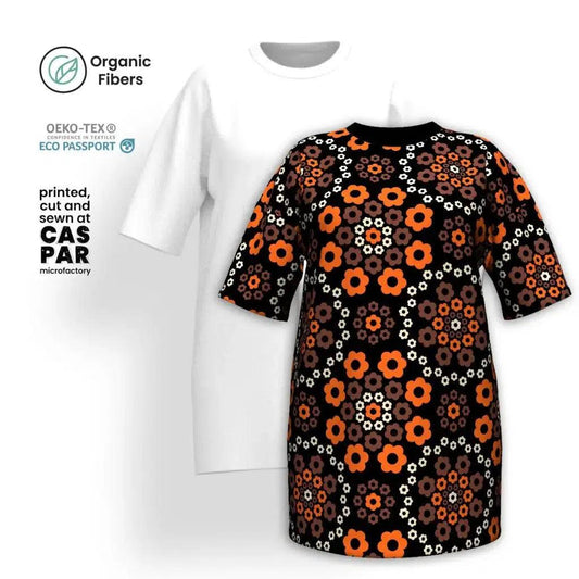 YESTERDAY orange brown - Organic Cotton T-Shirt Dress | SHALMIAK